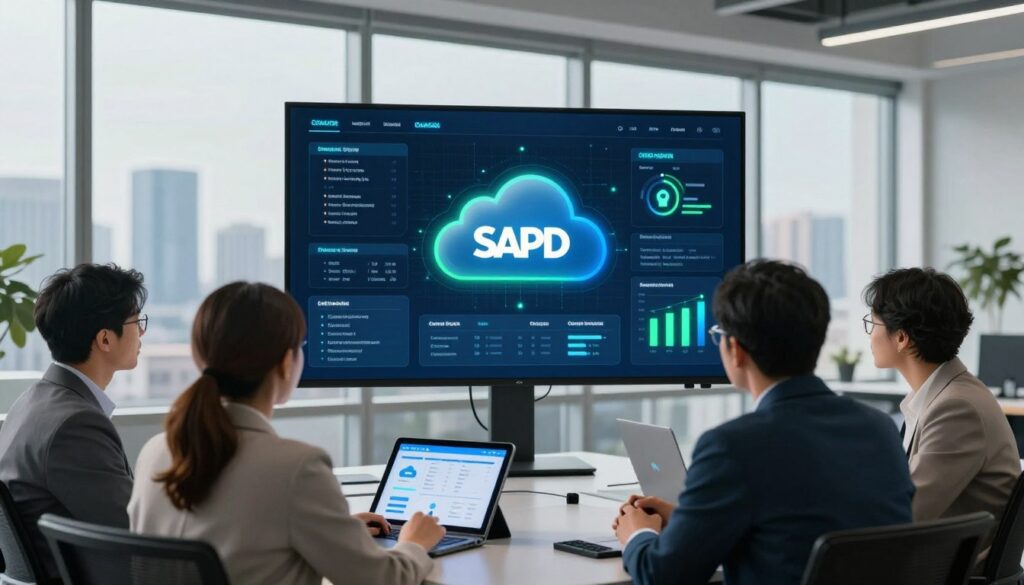 A modern, sleek office environment showcasing a robust cloud backup solution. In the foreground, a diverse group of professionals, dressed in smart business attire, engage in a discussion around a digital tablet displaying backup analytics. The middle section features a large screen displaying graphical data on cloud storage and security, illuminated with soft blue and green LED lights, emphasizing a tech-savvy atmosphere. The background reveals a large window with a panoramic view of a city skyline, bathed in natural light. The overall mood is one of innovation and security, symbolizing the critical need for effective cloud backup solutions. Emphasize the logo 